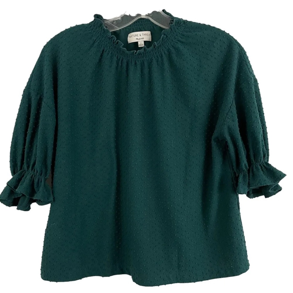 Texture and Thread by Madewell Clipdot Ruffle Top Size XS Jade Color